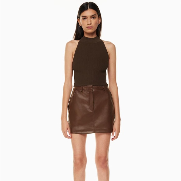 Aritzia Babaton Sculpt Knit Mockneck Halter Top Chocolate Brown - Picture 12 of 15